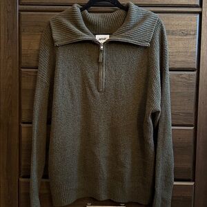 Aerie Olive Knit Quarter-Zip Pullover